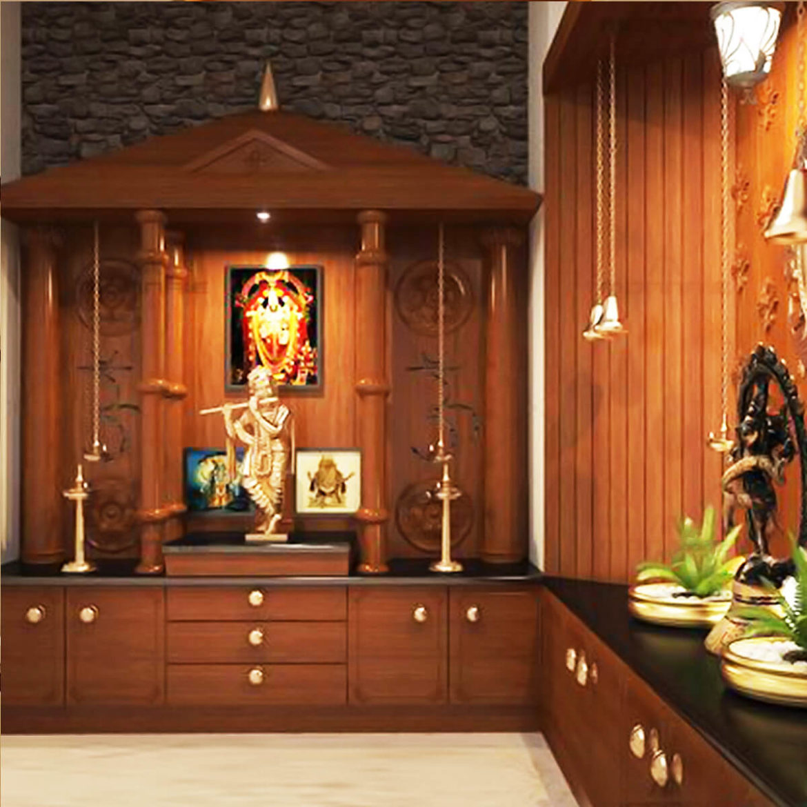 14 Best Mandir Designs For Home Baggout   Spacious Wooden Mandir Designs For Home 1170x1170 