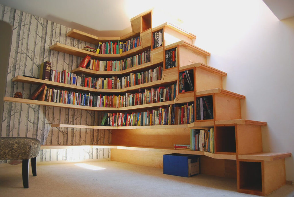 stairwall modern book rack design