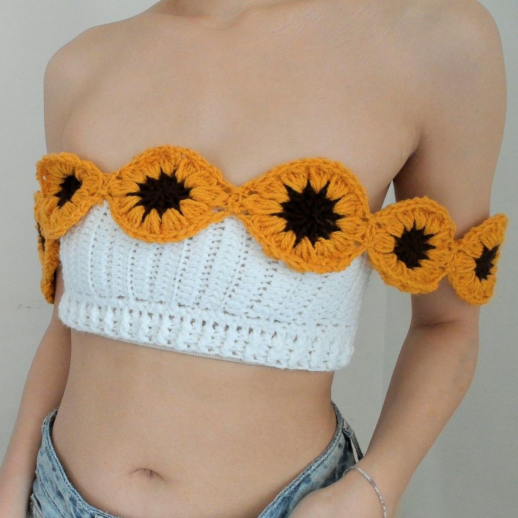 Sunflower Off-Shoulder Crop Crochet Top Patterns