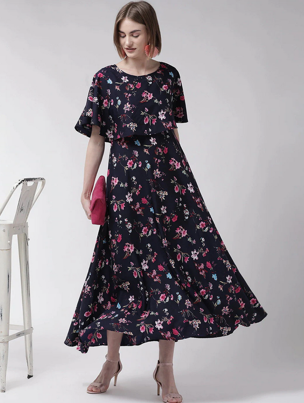 Floral Print Maxi Empire Dress 