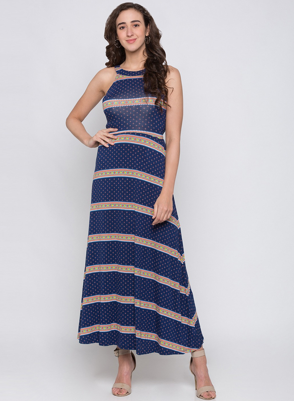 Navy Blue Striped Maxi Dress