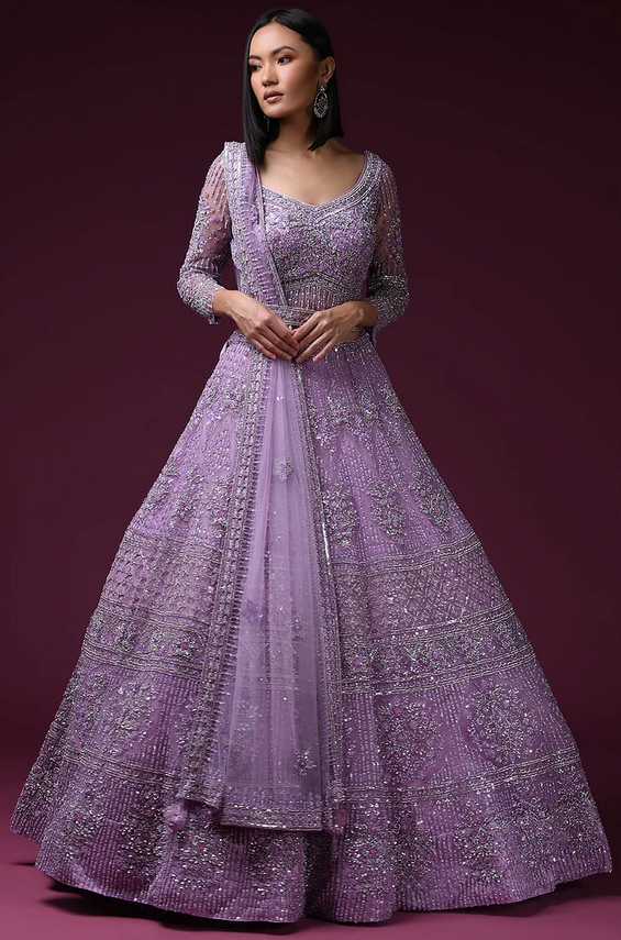 Lilac Sequins Embroidered Net Bridal Lehenga
