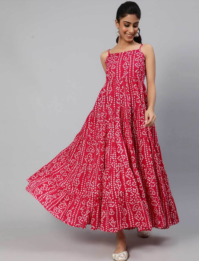 Bandhani Print Tiered Dress