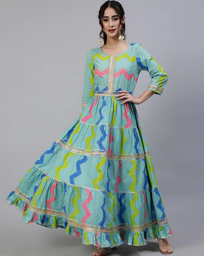 Chevrons Print Tiered Dress
