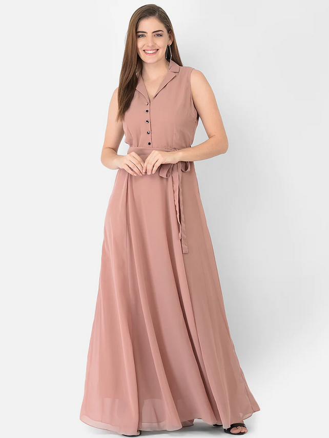 tie-front solid flared maxi dress