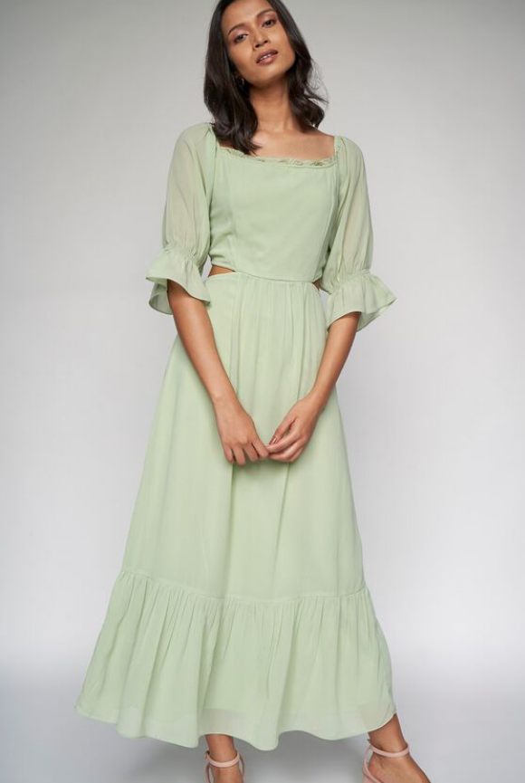 Sage Green Solid Cut-Outs Gown