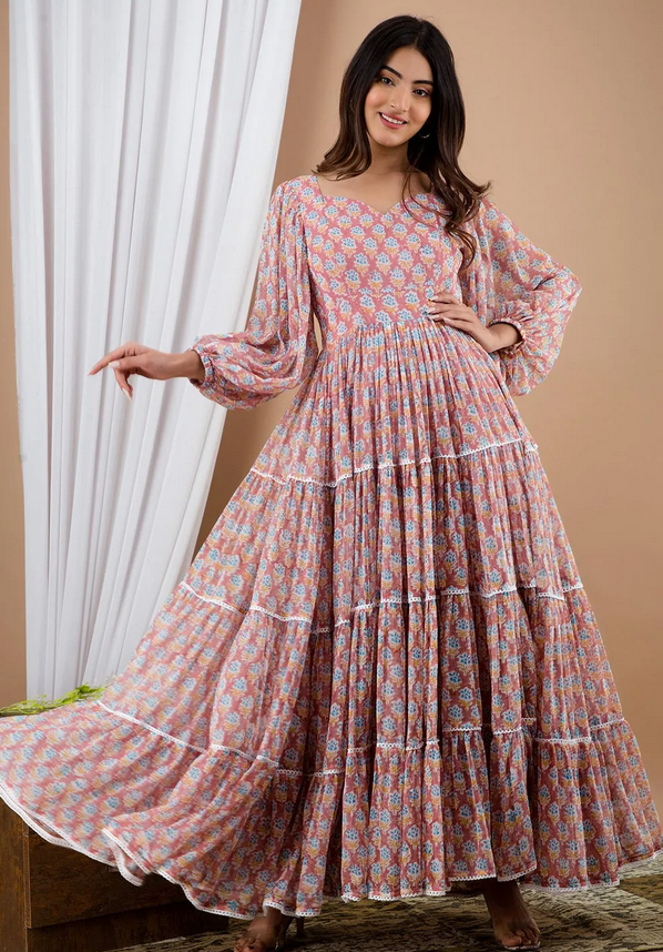 Ladies Party Wear Stylish Printed Cotton Gown