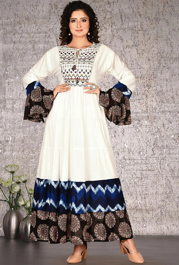 Embroidered Malmal Cotton Gown