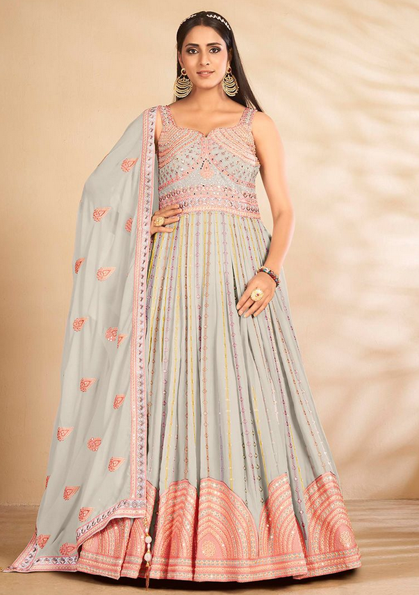 Sky Blue Color Georgette Base Resham and Sequins Work Gown