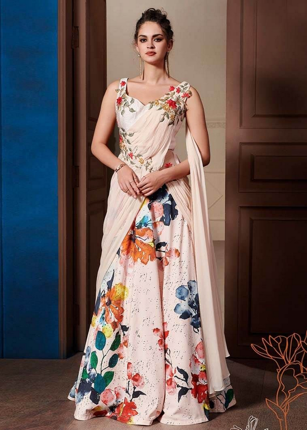 Off-White Color Art Silk Fabric Stone Work Sleeveless Designer Gown