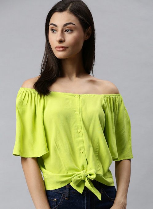 Fluorescent green solid top with tie-ups