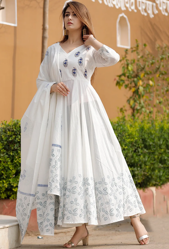 Hand Block Printed Cotton frock suit