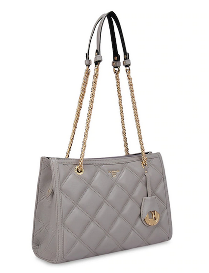 Leather Bucket Shoulder Bag with Quilted