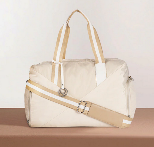 Beige Solid Oversized Shopper Shoulder Bag with Brand Logo Tasselled Detail