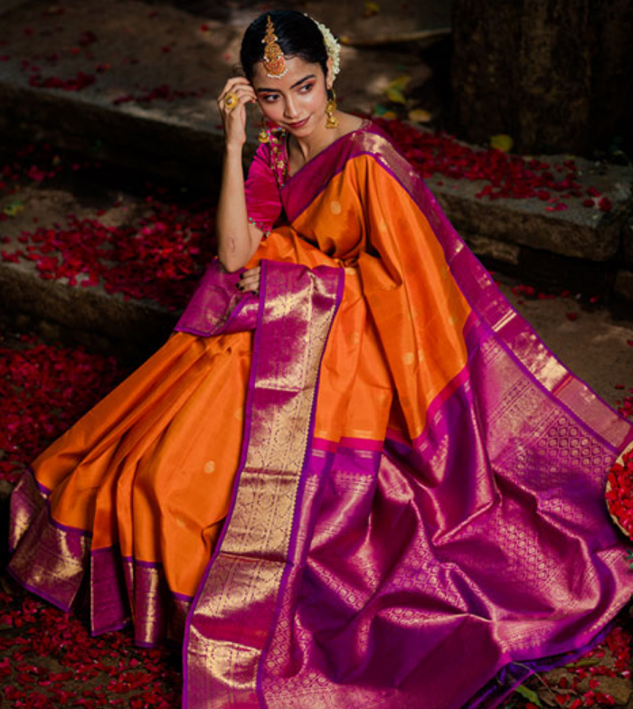 Royal Golden Orange Kanchipuram Silk Saree
