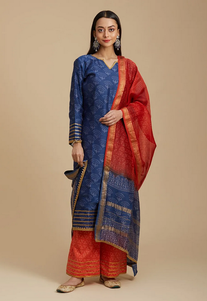 Blue Maheshwari Silk Kurta Suit