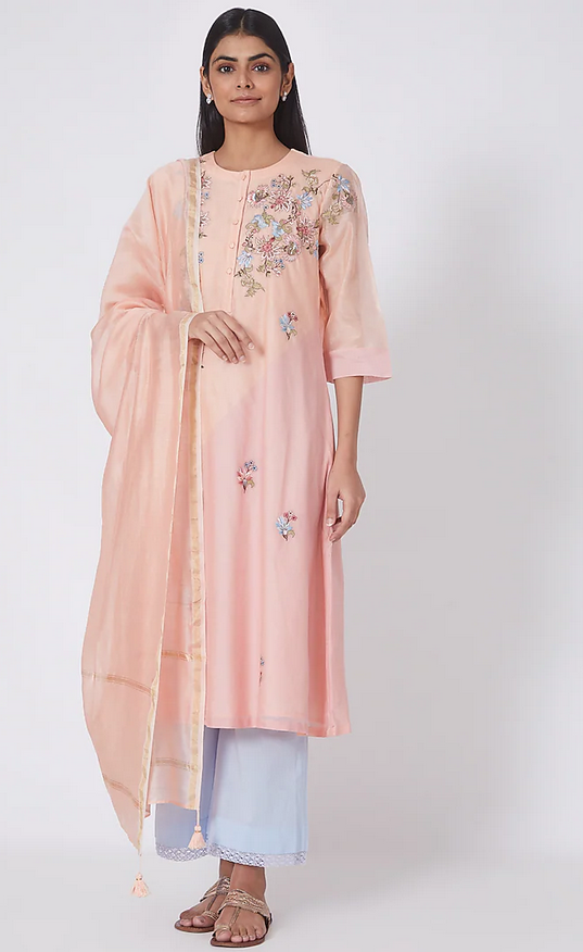 Blush Pink Maheshwari Silk Kurta Set