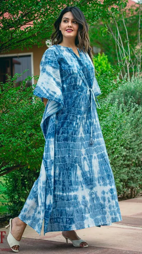Blue Shibori Cotton Kaftan Dress 