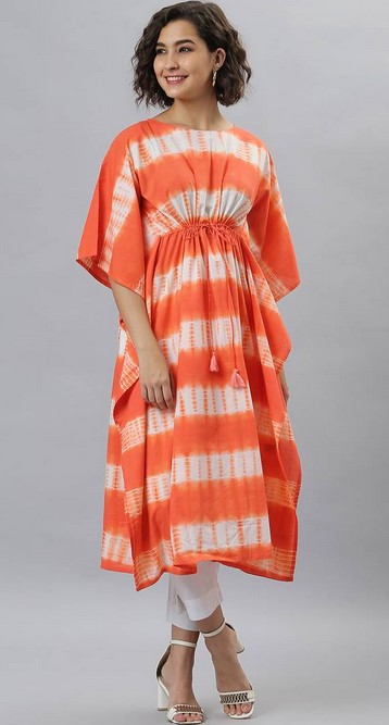 Orange Cotton Silk Shibori Print Kurti