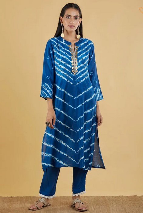 Royal Blue Shibori Dyed Print Kurti