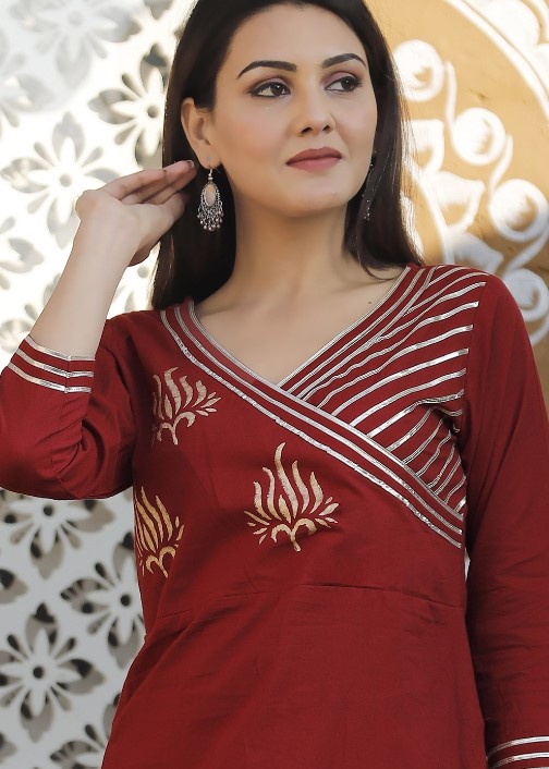 Buy Pink Chanderi Casual Wear Gota Patti Kurti With Palazzo 137063 Online  From Wholesale Salwar.