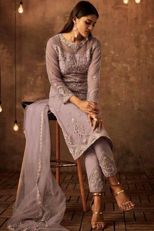 Buy Luxurious Pink Georgette Cigarette Pant Suit With Resham Work Online   LSTV02500  Andaaz Fashion