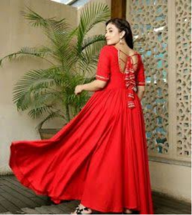 Buy LYMI LABEL Gown for Women - Georgette Pleated Neck Design Embroidery  Belt Work Maxi Gown Red at Amazon.in
