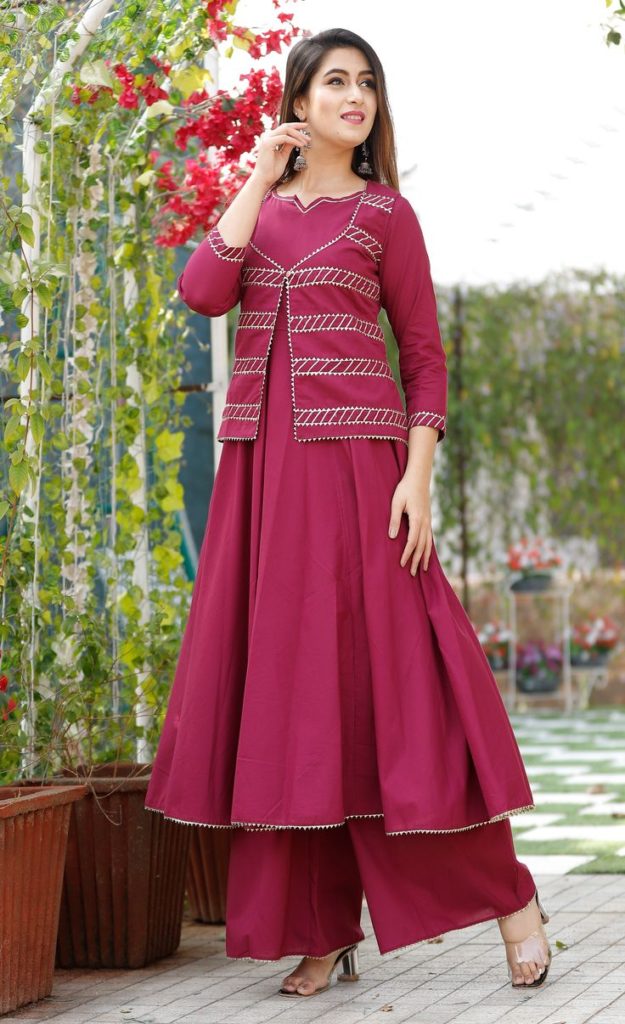 FASHOR Salwar Suits and Sets  Buy FASHOR Bandhani Printed Kurta  Jacket  with Ankle Pant Pink Set of 3 Online  Nykaa Fashion
