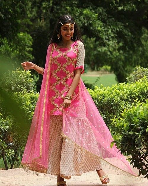 PEARL PINK FLARED PALAZO SUIT FOR PARTY WEAR