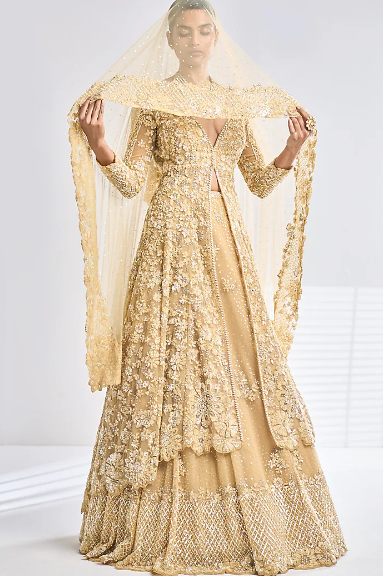 GOLD EMBROIDERED HIGH LOW JACKET LEHENGA