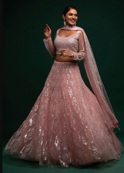 baby pink lehenga with silver work 