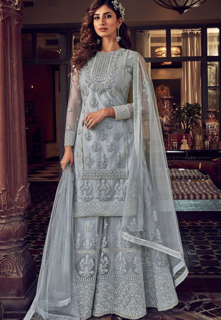 NET EMBROIDERED PALAZZO SUITS FOR PARTY WEAR