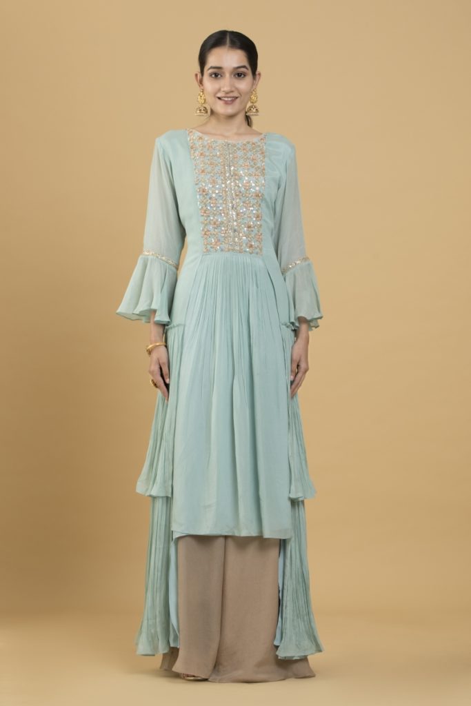 FLARED SLEEVES PALAZZO SUITS FOR PARTY WEAR