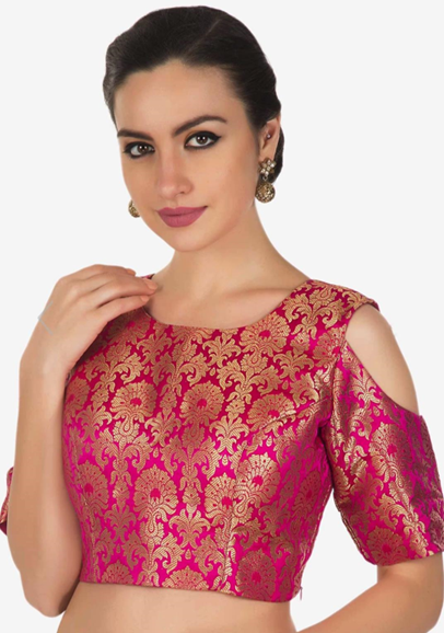Gorgeous Cold Shoulder Brocade  saree Blouse designs