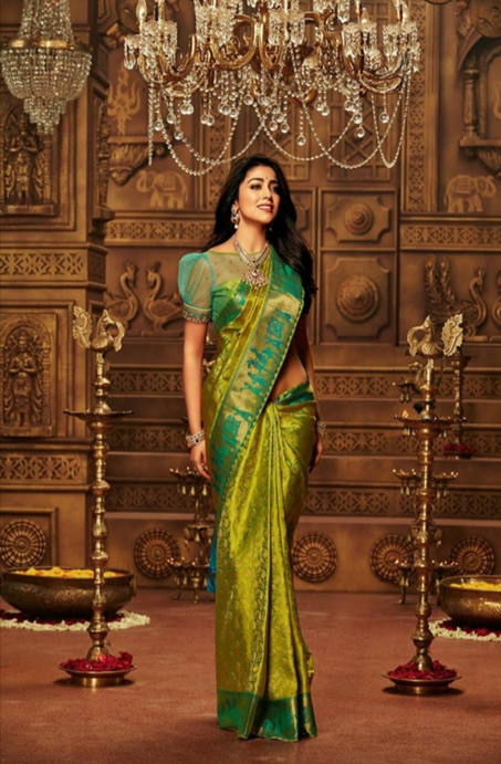 Puffy Net Sleeves With Brocade saree Blouse designs 