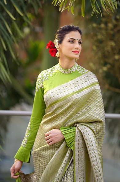 Full Sleeves banarasi saree blouse designs With Embroidery