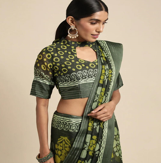 pentagon with high neckline brasso saree blouse designs