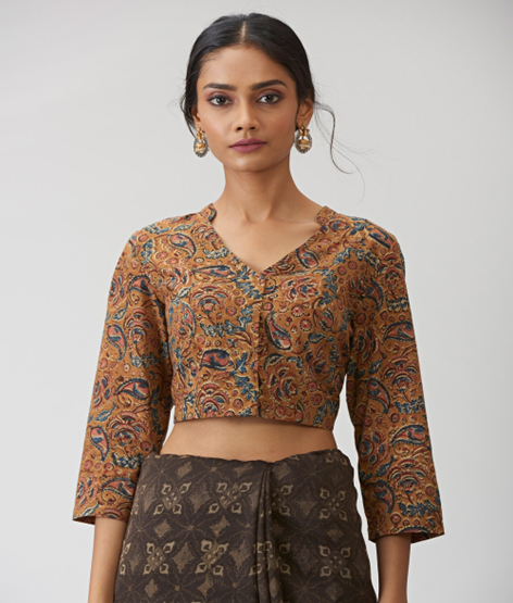 kalamkari brasso saree blouse designs
