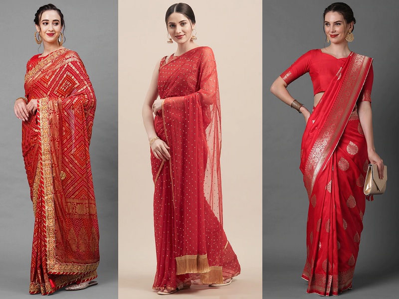 30 red saree looks for a party