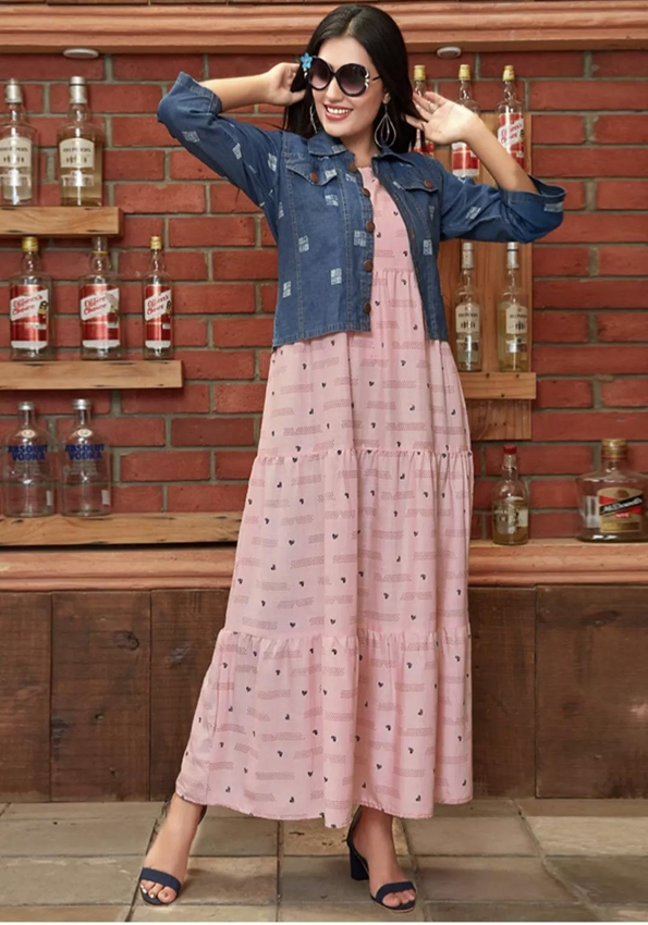 HOW TO STYLE KURTI IN WINTER
Flared Kurti With Denim Jacket 