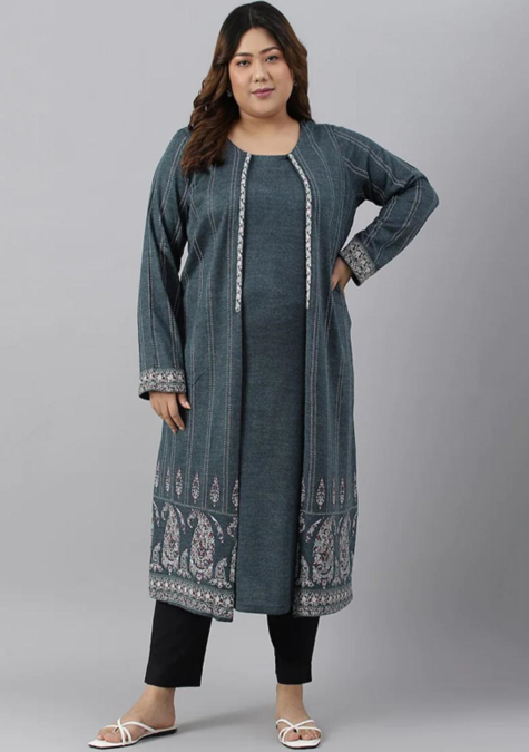 HOW TO STYLE KURTI IN WINTER
Woolen Kurti With Printed Woolen Shrug 
