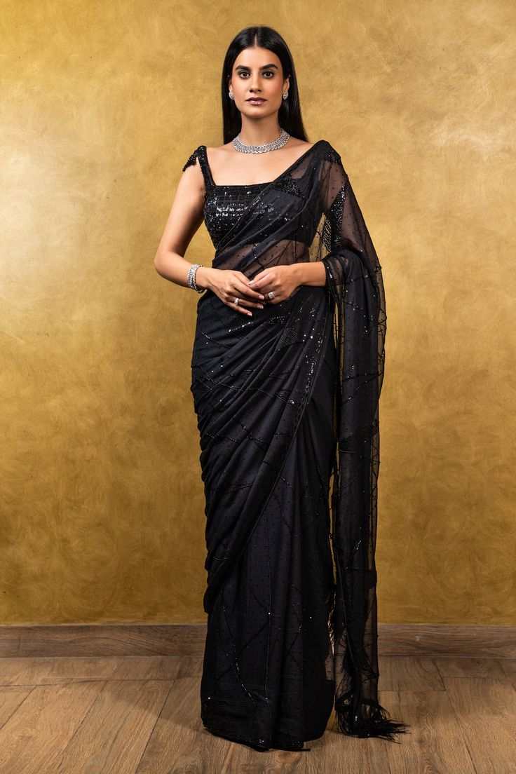 BLACK SAREE LOOK FOR PARTY
